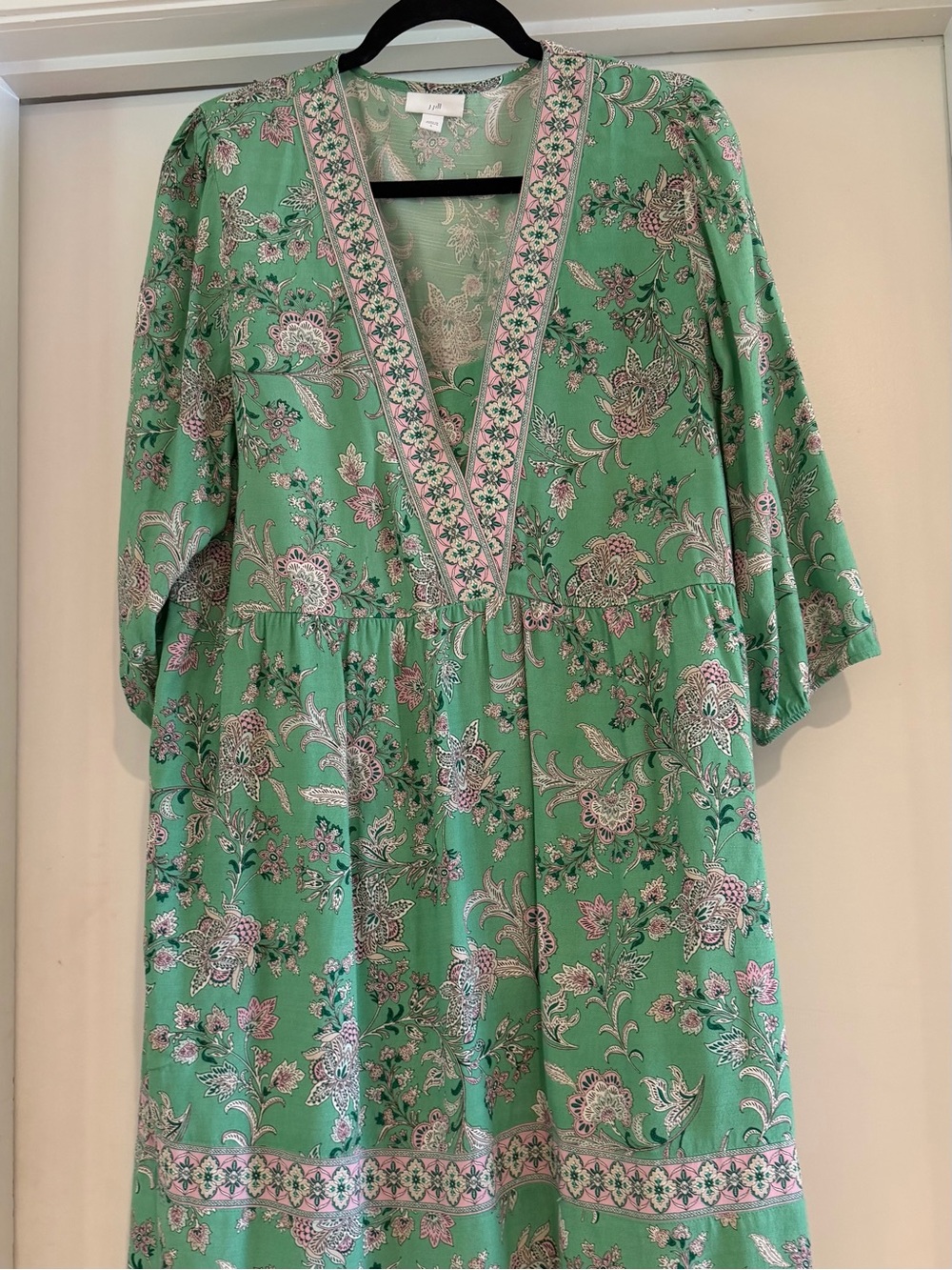 J. Jill Green Floral V-Neck Midi Dress